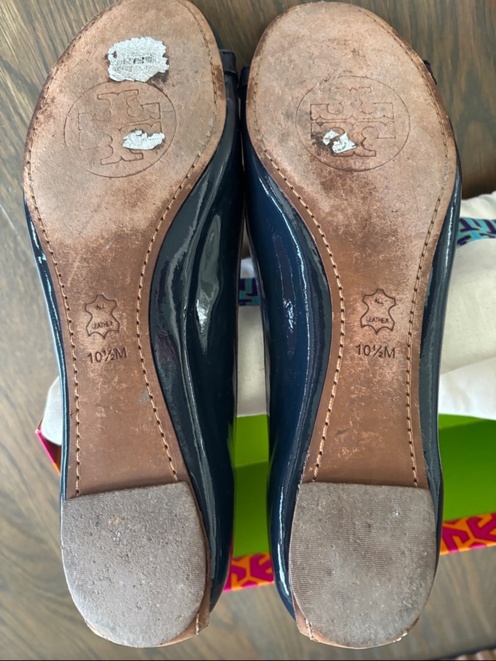 Tory Burch Navy Patent Logo Ballet Flats with Gold Emblem - Picture 5 of 5